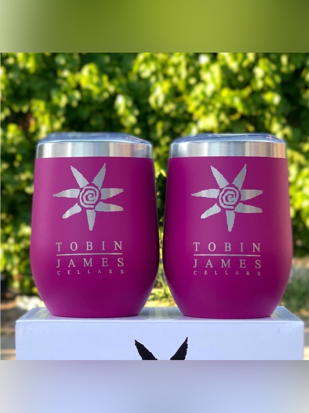 Tobin James Cellars Pink Stainless Steel Stemless Wine Cups with Lids ~ Set of 2
